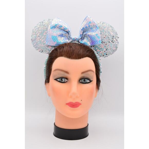 Tokyo Disney Resort Minnie Mouse Ears Headband Mickey Iridescent Blue Sequin - Picture 1 of 12